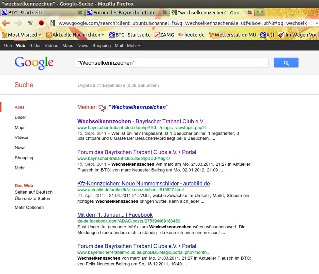 Geschafft - Der BTC ganz oben in Google am 04.01.2012!